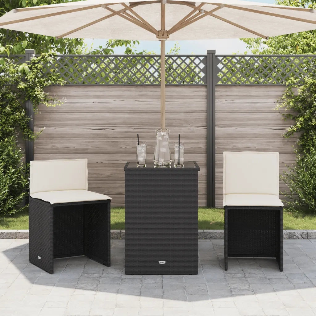 Set da BistrÃ² 3 pz con Cuscini Nero in Polyrattan
