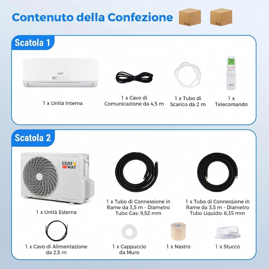 Climatizzatore Monosplit Inverter, R32, A++, Silenzionso 19 dB, A++, Raffrescamento, Riscaldamento, Deumidificazione, Ventola, Timer, WiFi, Telecomando, Autopulizia (9000, BTU) [Classe di efficienza energetica A++]