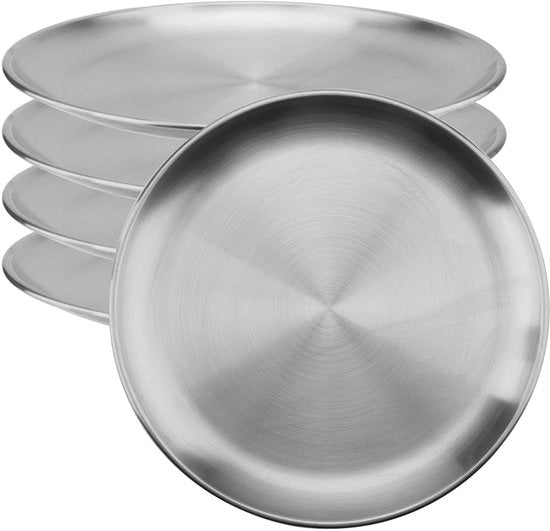 Set di piatti in acciaio inossidabile da 5 pezzi - Duraturo - Resistente alla lavastoviglie - 20 cm - Ideale per l'uso all'aperto - Piatti da campeggio