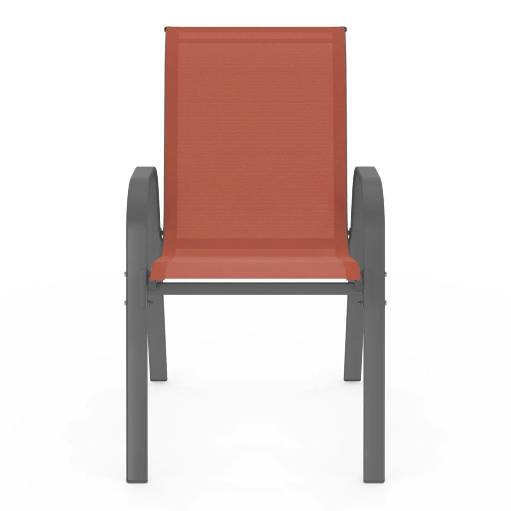 IDMarket - Set di 6 sedie da giardino impilabili LYMA in metallo e textilene terracotta