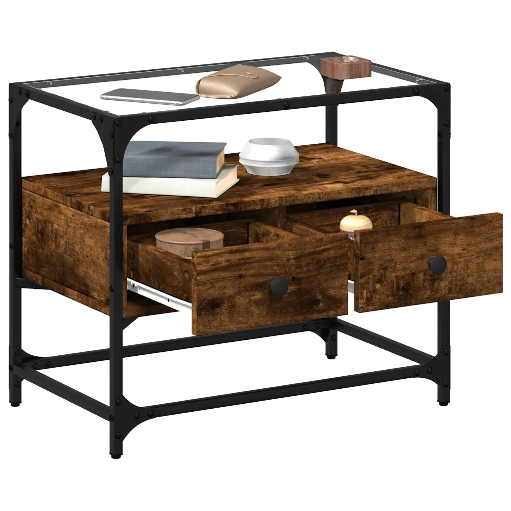 Mobile TV | Armadietto TV | Mobile Porta TV Piano Vetro Rovere Fumo 60x35x51cm Legno Multistrato