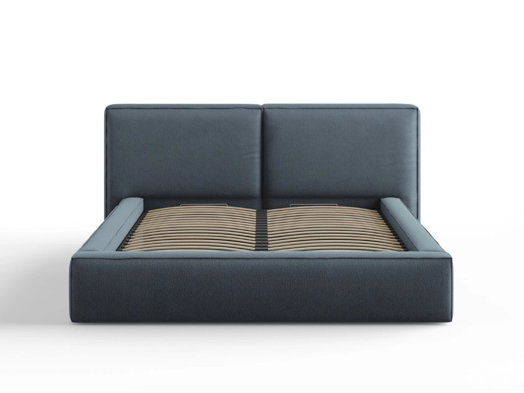 Cosmopolitan Design - Letto a cassettone con testiera doppia "Arendal" 160x200cm in tessuto strutturato blu 