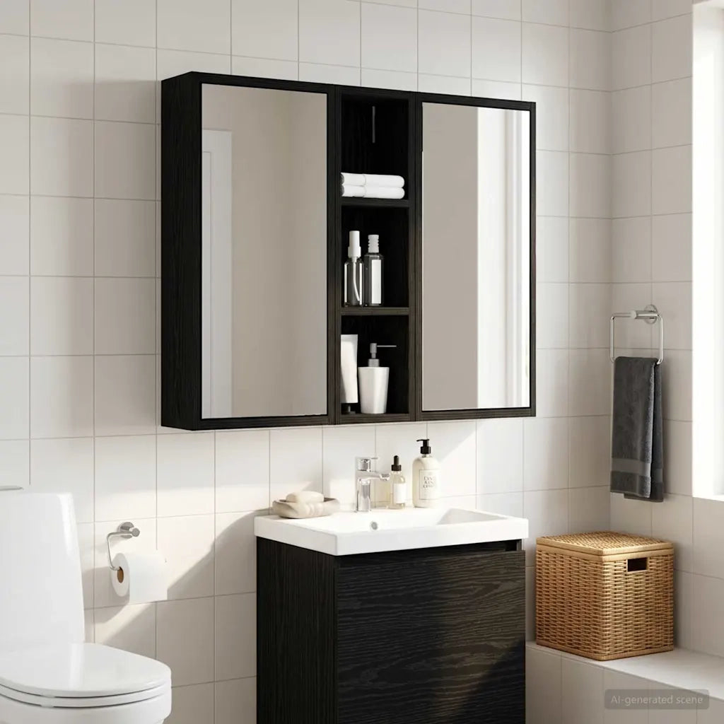 Armadio da bagno a muro Rovere Nero 20 x 14 x 70 cm 889296