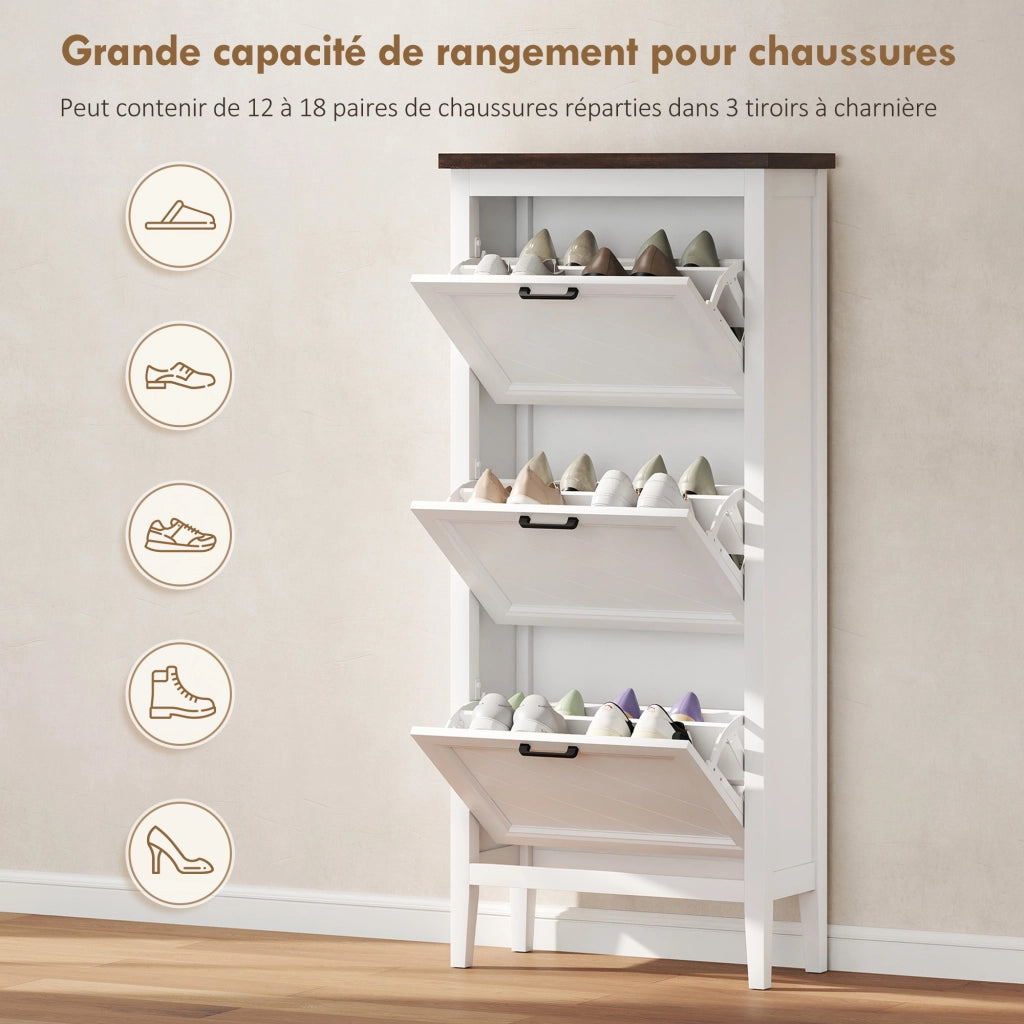 Armadio per scarpe con cassetti e ripiani ¨C zephmum ¨C bianco 60x30x100