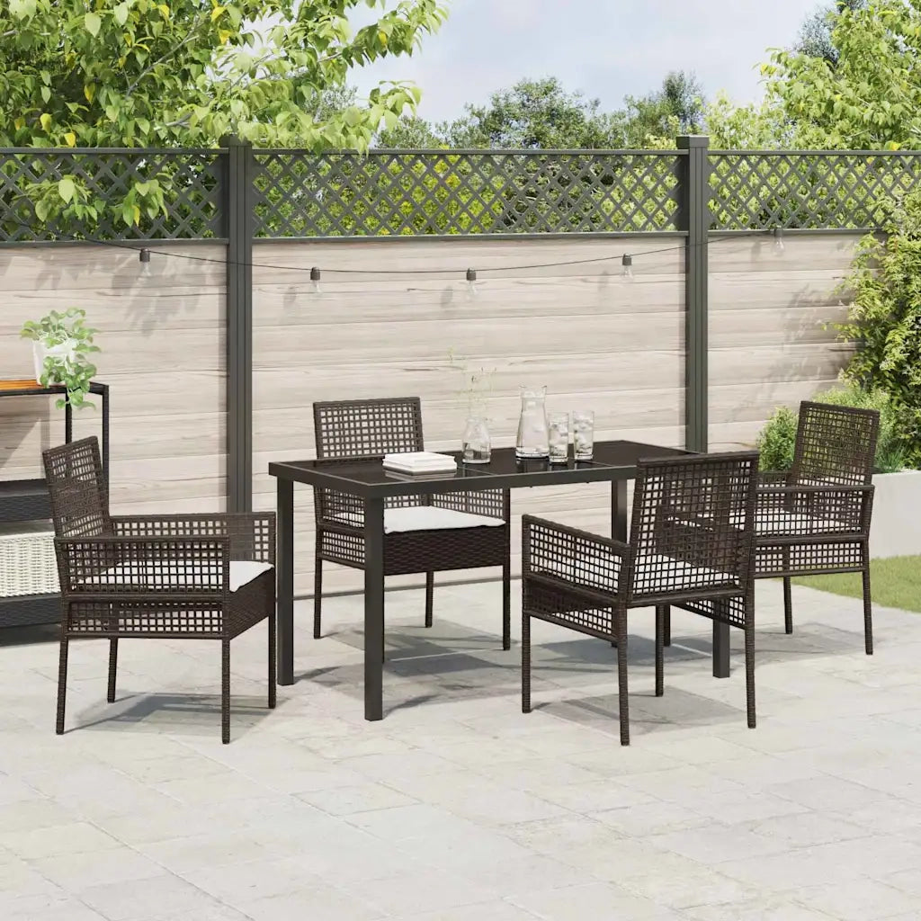 Set da Pranzo per Giardino con cuscino 5 pcs Marrone polyrattan