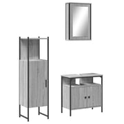 Set Mobili da Bagno | Armadio da bagno 3 pz Grigio Sonoma in Legno Multistrato