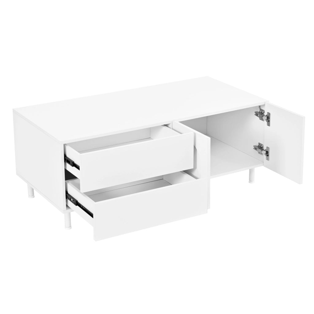 Tavolino da caffè rettangolare 100x50 cm con 2 cassetti e 2 ante bianco HAVRYA