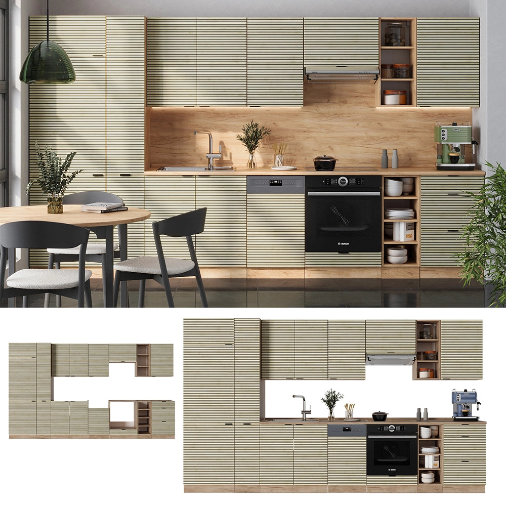 Cucina componibile Fame-Line Pannello in quercia/Rovere dorato 355 cm senza piano di lavoro Vicco