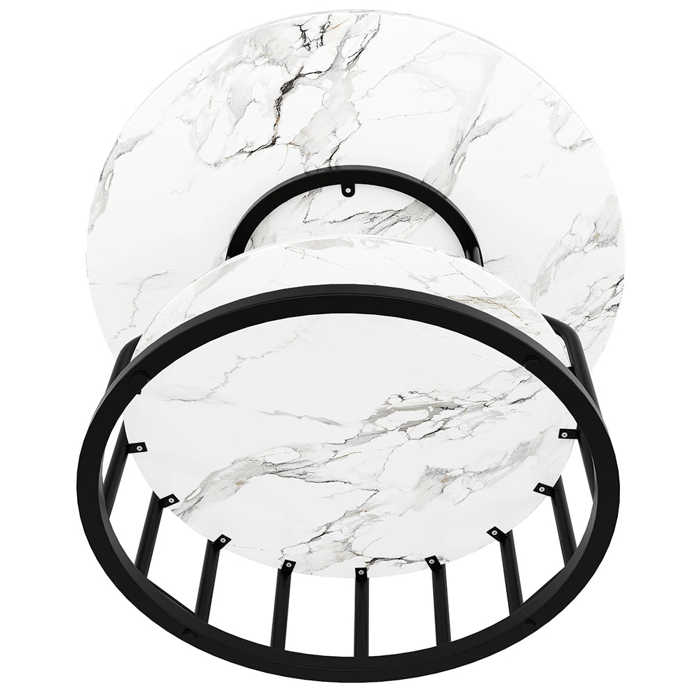 Set tavolo-Xylo-80cm rotondo 4 sedie grigio piedi neri piano marmorizzato