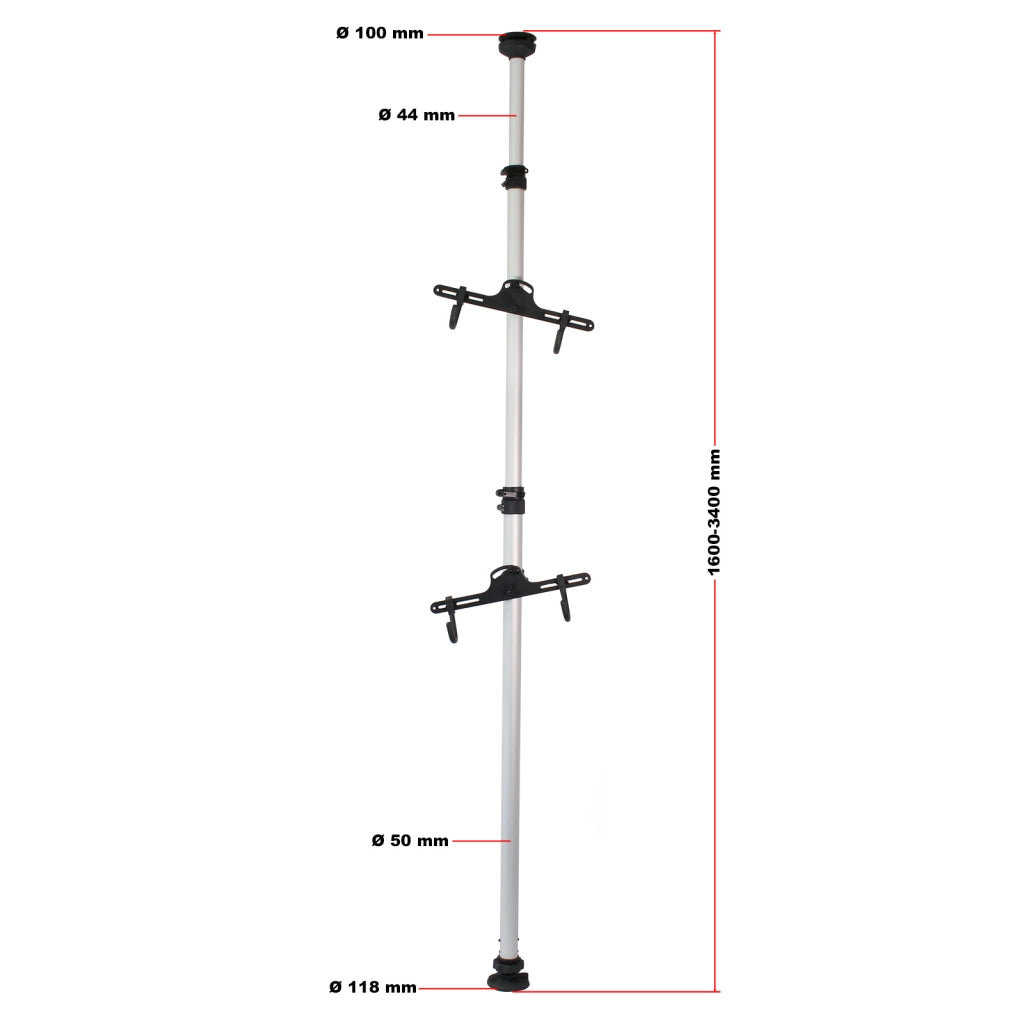 Portabiciclette telescopico per 2 bici da 20 kg 160-340 cm, regolabile con bracci girevoli 360°
