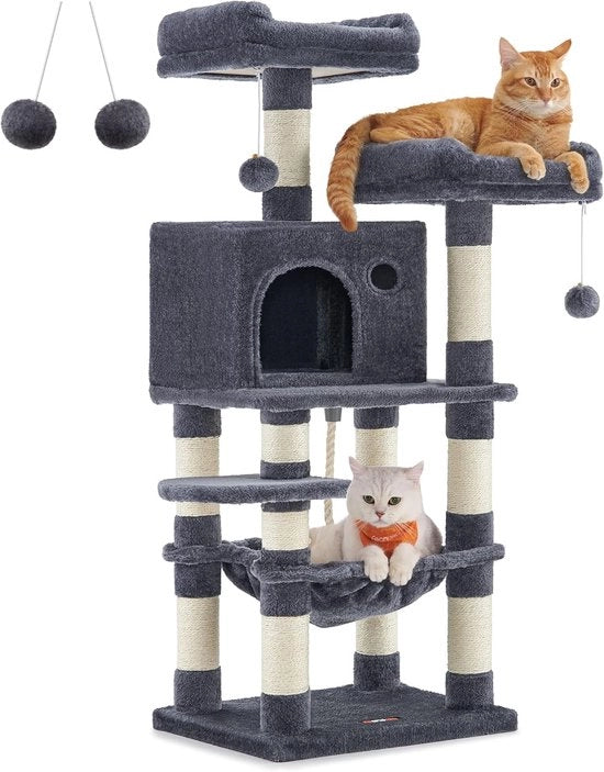 Catena per giardino da 112 cm alta con 11 rami - 2 piattaforme - 1 buca - 1 lettino - 2 cuscini - colore grigio fumo - tessuto in piuma