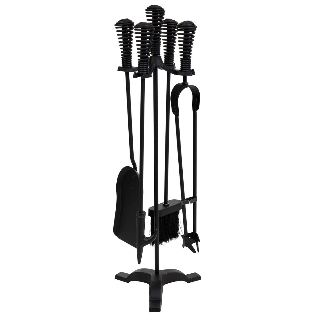 Set attrezzi per camino in metallo nero 5pz 19x19x65h cm