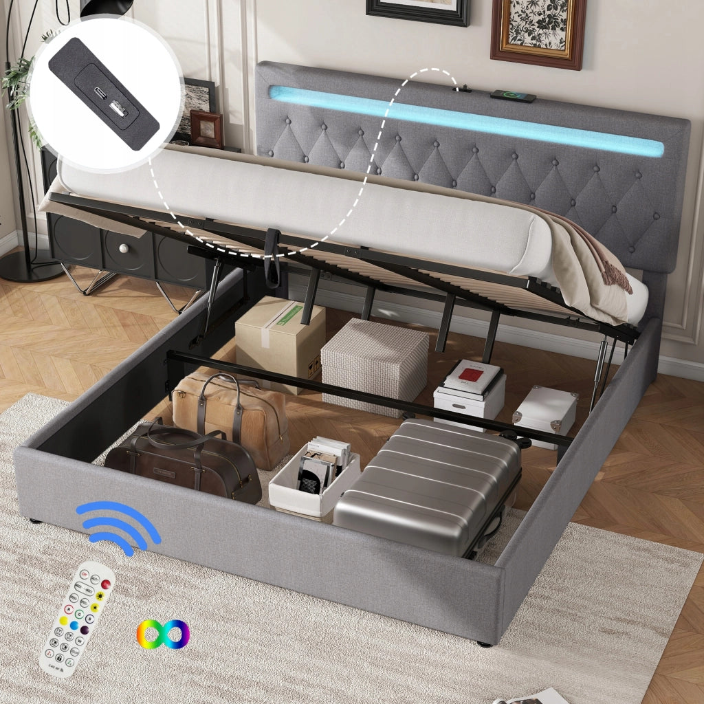 Letto matrimoniale 180x200 con LED e idraulica - Xylo - Grigio