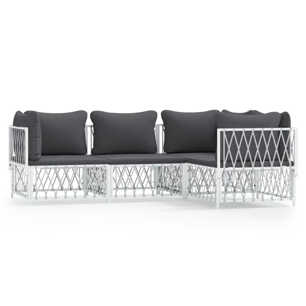 Set Salotto da Giardino 4 pz con Cuscini in Acciaio Bianco 3186868