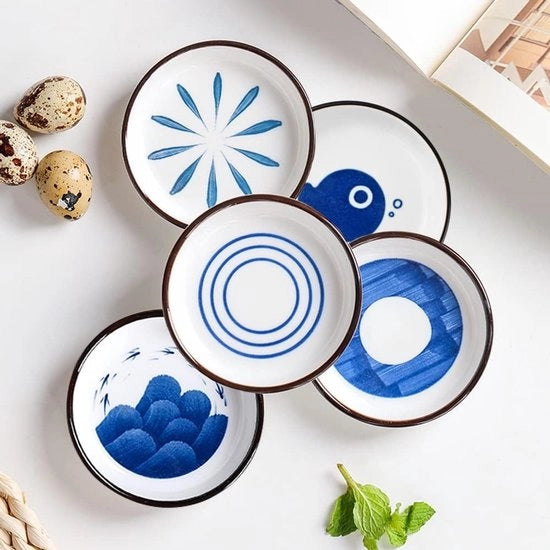 Dompe ceramiche - Blu e Bianco - 5 pezzi - 89 cm - Stile Giapponese - Dips antipasti - Piatti da tapas in porcellana - Dompe ceramiche - Piccoli piatti per erbe - Ciotole per the e soia