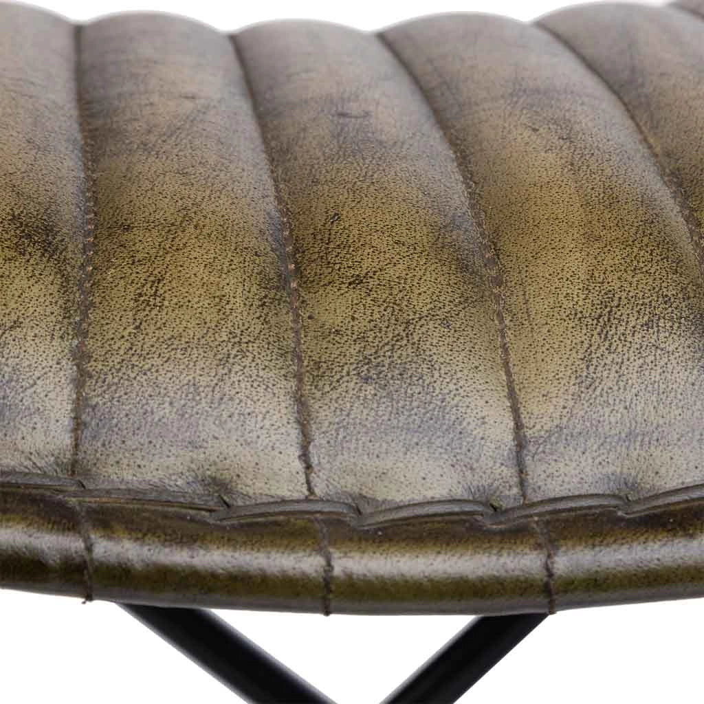 Panca in metallo e pelle verde 52x45x45