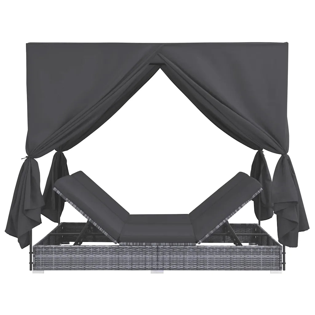 Lettino Prendisole con Tende in Polyrattan Grigiocod mxl 94709