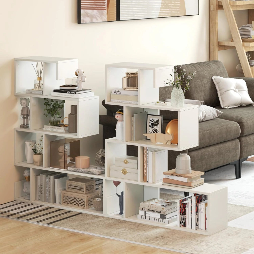 Libreria a forma di S con 5 ripiani, divisorio per soggiorno e ufficio, libreria in legno, 80 x 22 x 100 cm (bianco)