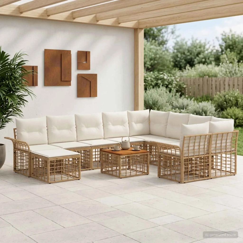 Set di divani da esterno 11 pz Naturale e Bianco Crema 3437820
