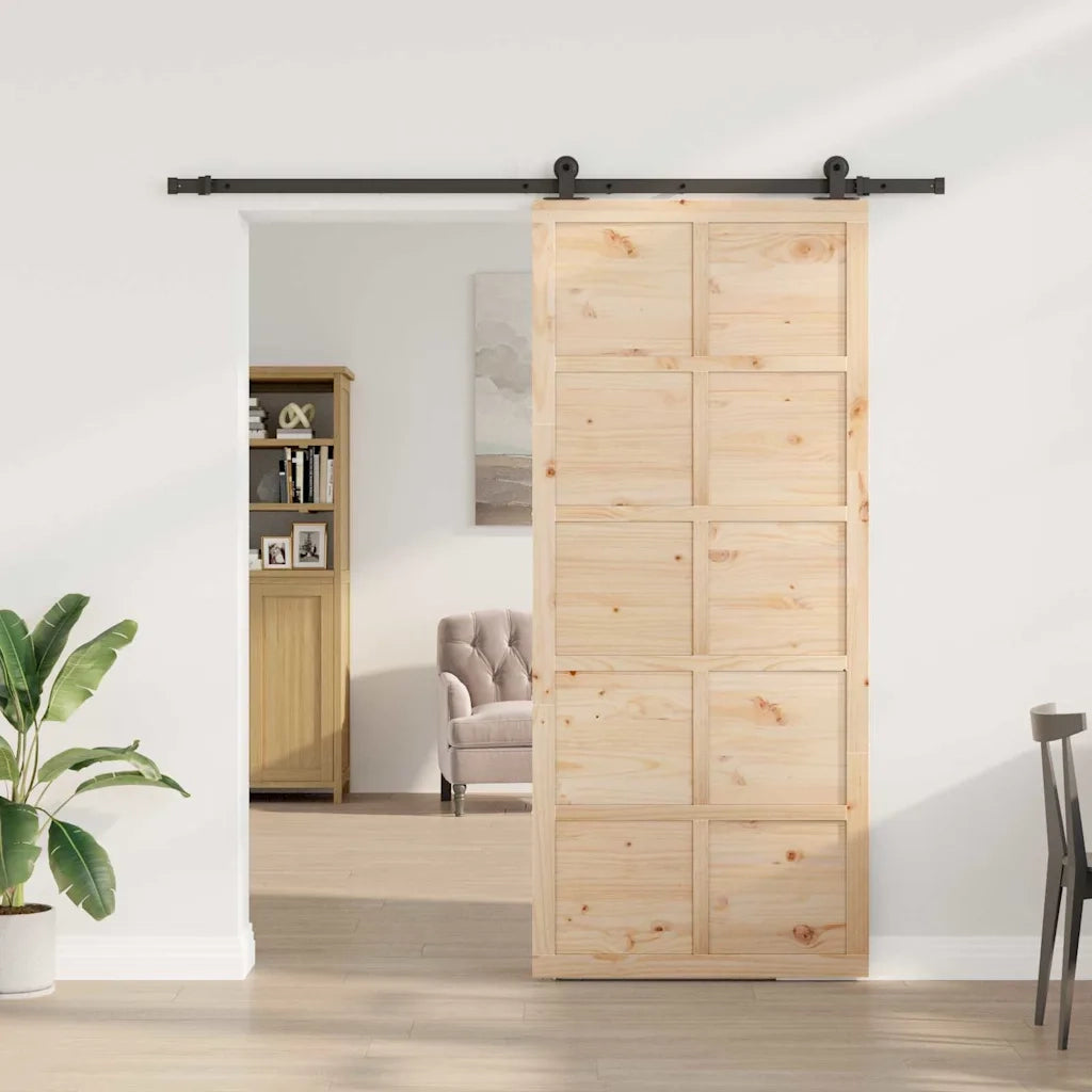 Porta scorrevole Naturale 100 x 208 cm Legno Massello di Pino 3381176