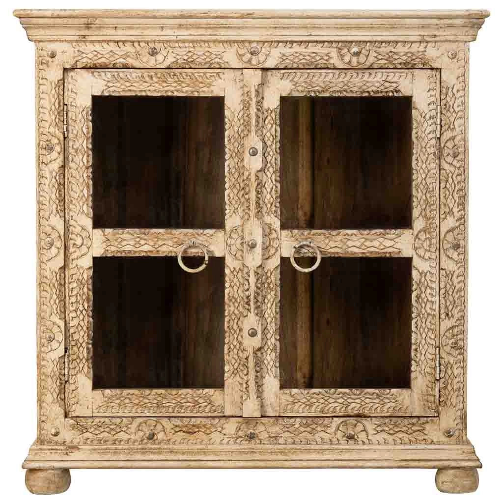 Credenza artigianale in legno con 2 ante beige, 97x43x100h cm