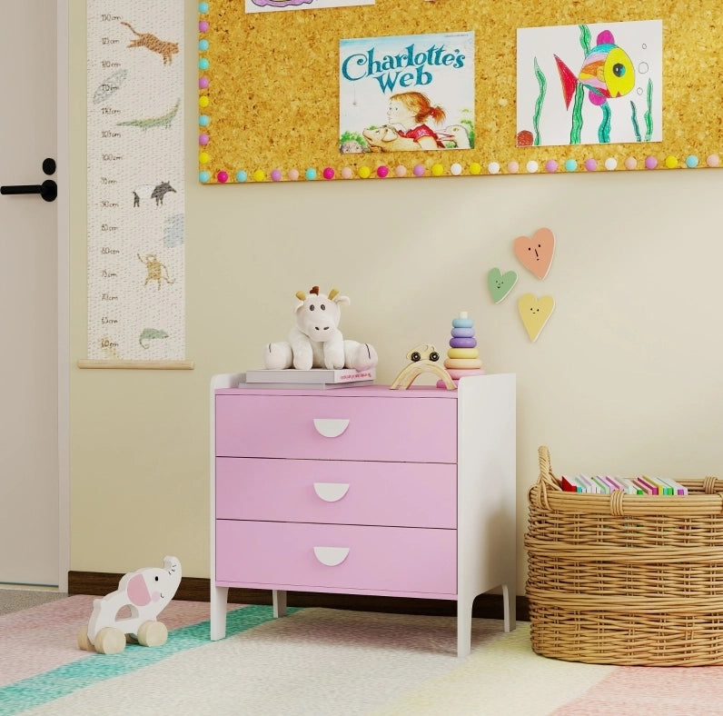 Cassettiera per bambini ULEVR 60x40x60 cm con 3 cassetti, rosa e bianco