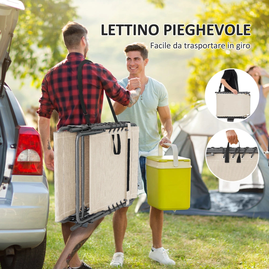 Sdraio da Giardino Pieghevole 60x190x31 cm Reclinabile a 5 Livelli con Tavolino Laterale e Tasca Crema