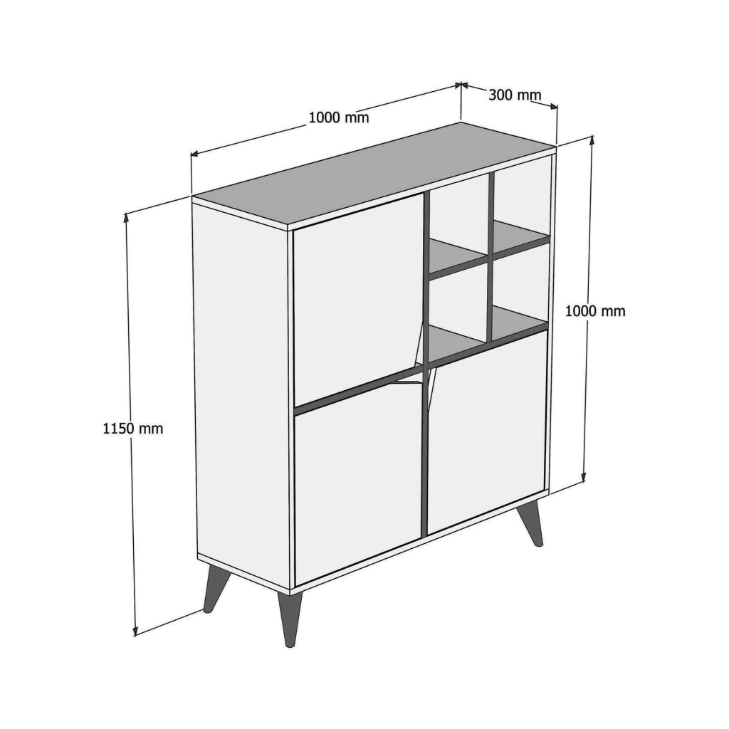 Credenza Barasso, Buffet da soggiorno, Madia da salotto, Dispensa da cucina, 100x30h115 cm, Noce e Bianco