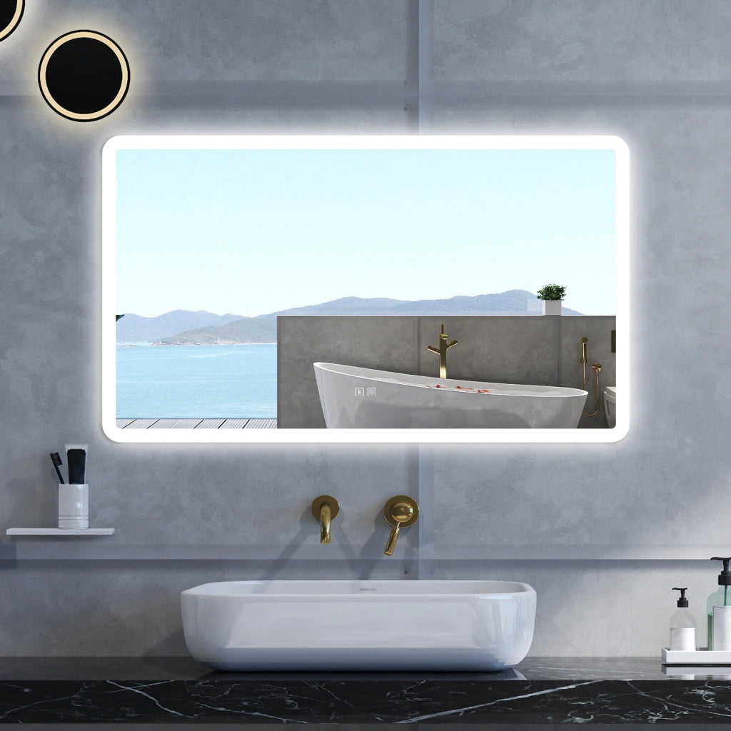 Specchio da bagno Rettangolare con 100x60cm,Blue tooth,3 colori,Memoria, Antifog,Regorabile,Retroilluminato,doppio interruttore,