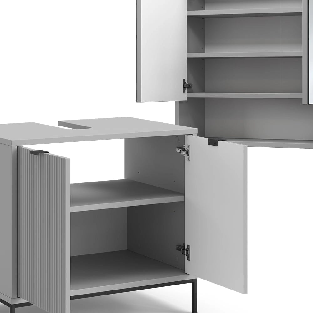 Set di mobili da bagno Eliza, Grigio, 70 cm, composto da specchio da bagno e mobile sottolavabo