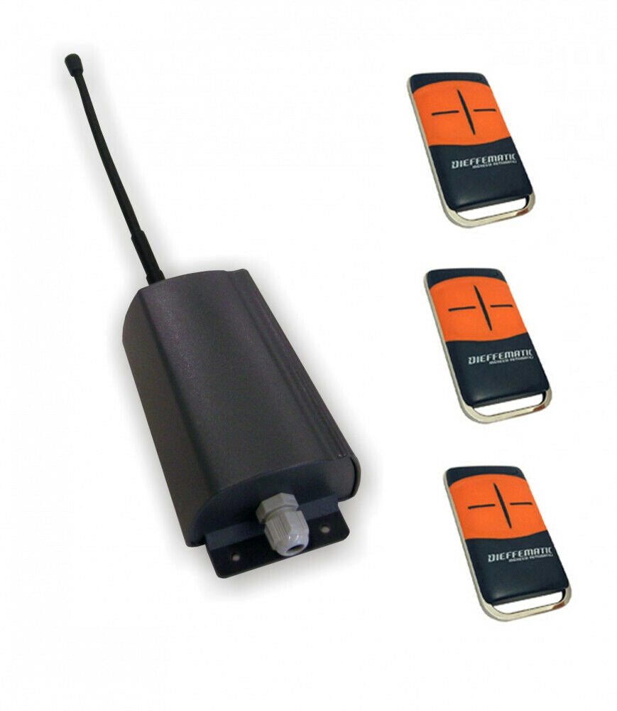 RADIO RICEVENTE 2 CH 433 MHZ + 3 TELECOMANDI AUTOMAZIONI SERRANDE CANCELLI 24V