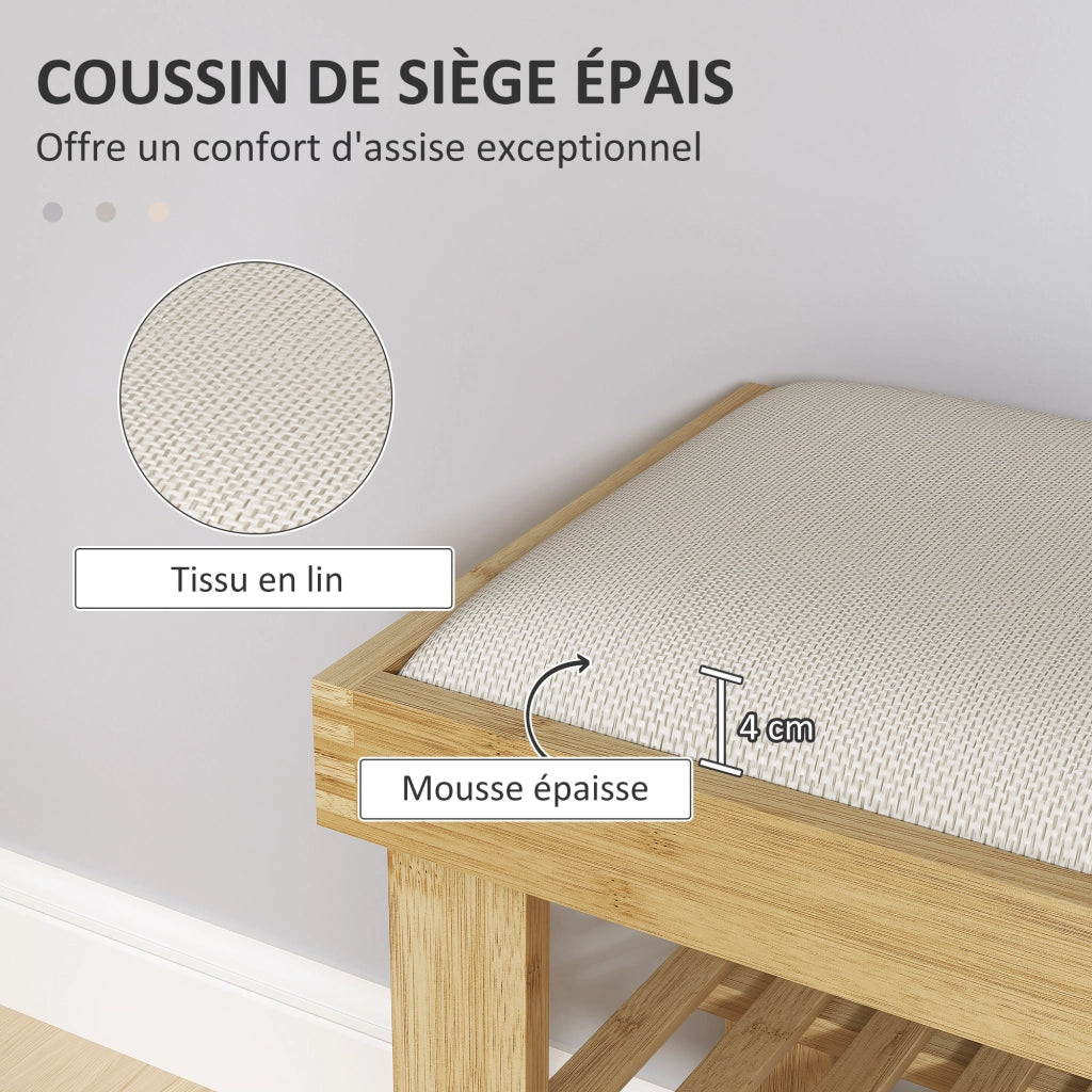 Scarpiera in Bamb¨´ 3 Livelli ¨C Zephmum ¨C Crema e Legno Naturale 60x29x49