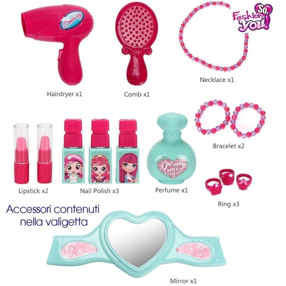 Trade Shop - Valigetta Centro Bellezza Fashion Per Bambine Giocattolo Con Accessori Portatile -