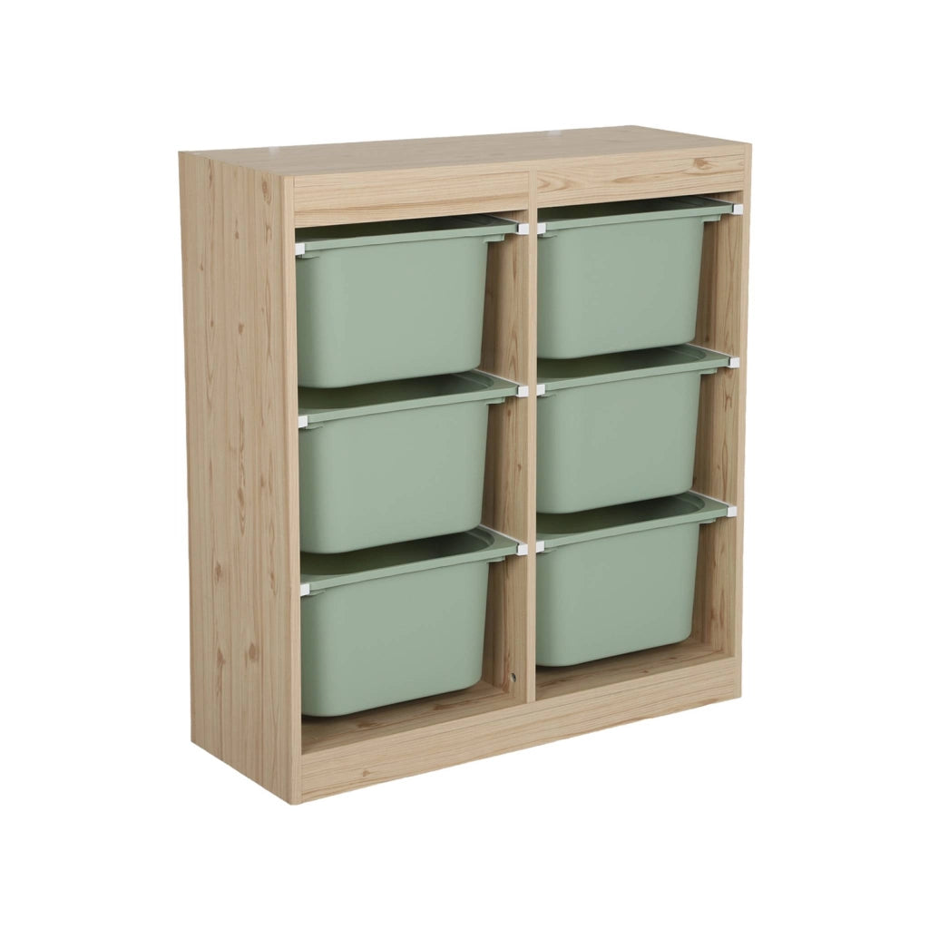 Mobile contenitore per bambini con 6 scatole colorate, verde grigio