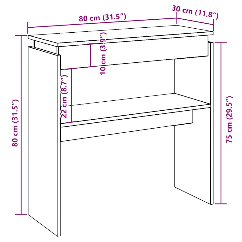 Tavolo Consolle Rovere Artigianale 80x30x80 cm in Truciolato 856625