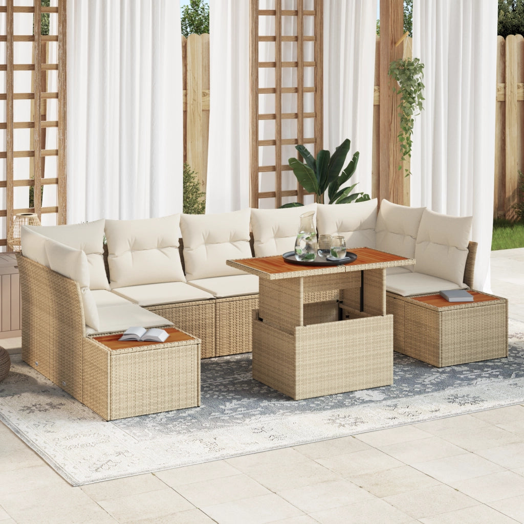 Set Divano da Giardino da 8 Pezzi con Cuscini Beige Rattan Polimero
