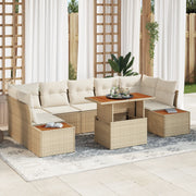 Set Divano da Giardino da 8 Pezzi con Cuscini Beige Rattan Polimero