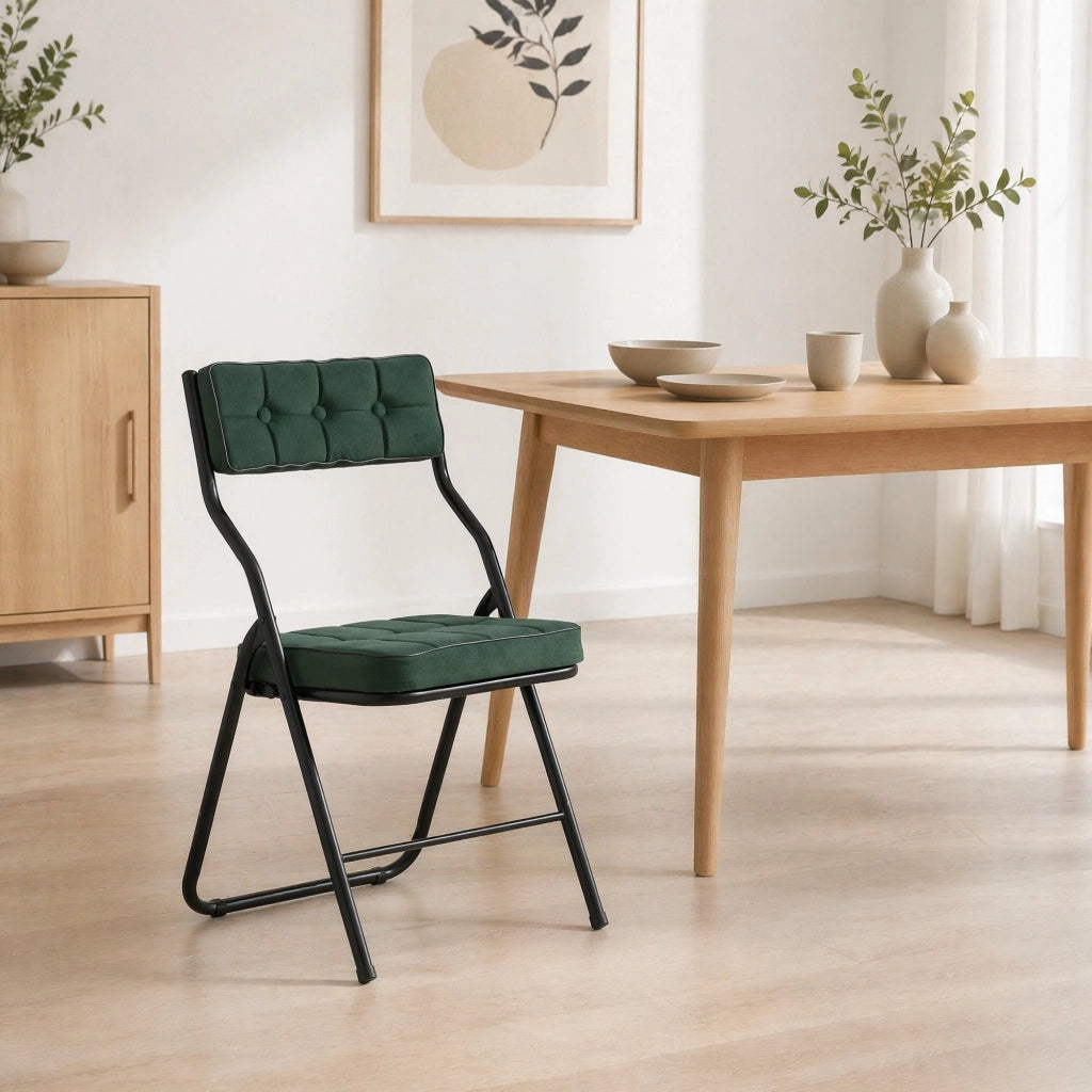 SEDIA PIEGHEVOLE IMBOTTITA Set da 2 pezzi Verde in acciaio e velluto