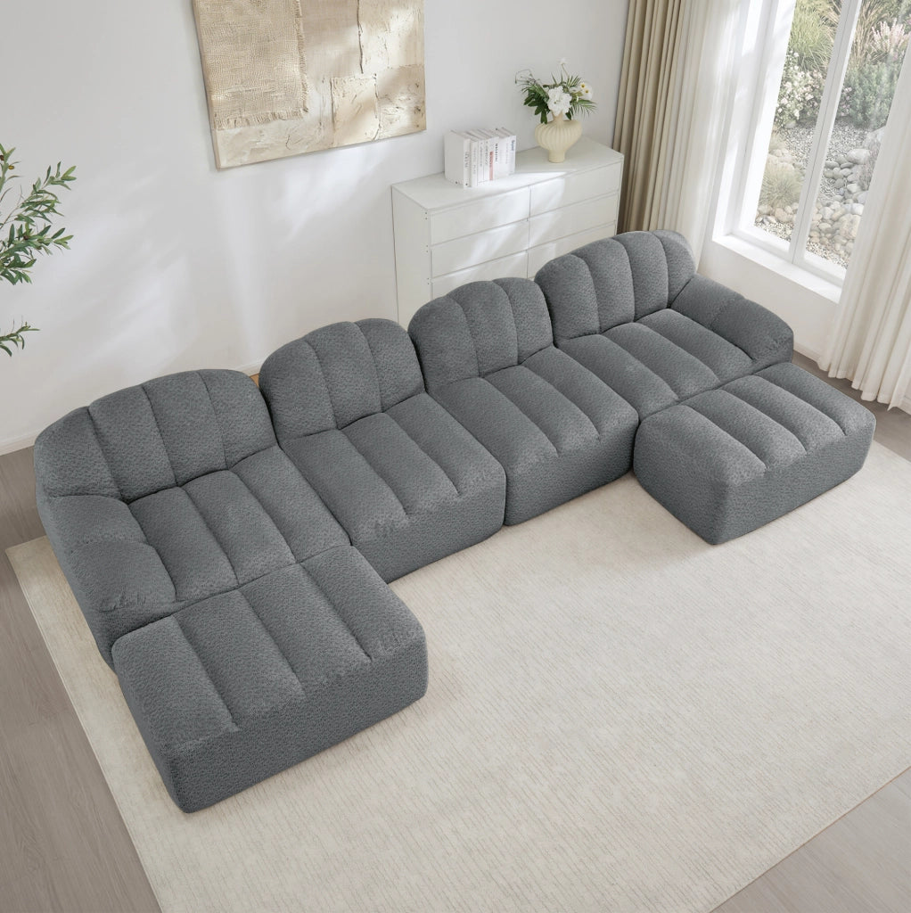 Divano modulare a U in pile granulare grigio