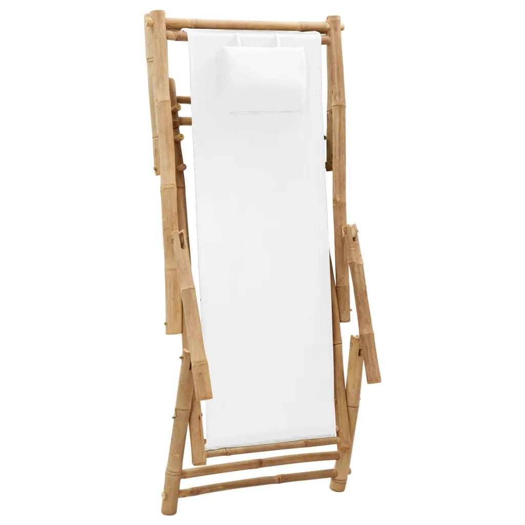 Sedia a Sdraio in Bambù e Tela Bianco Crema 318594