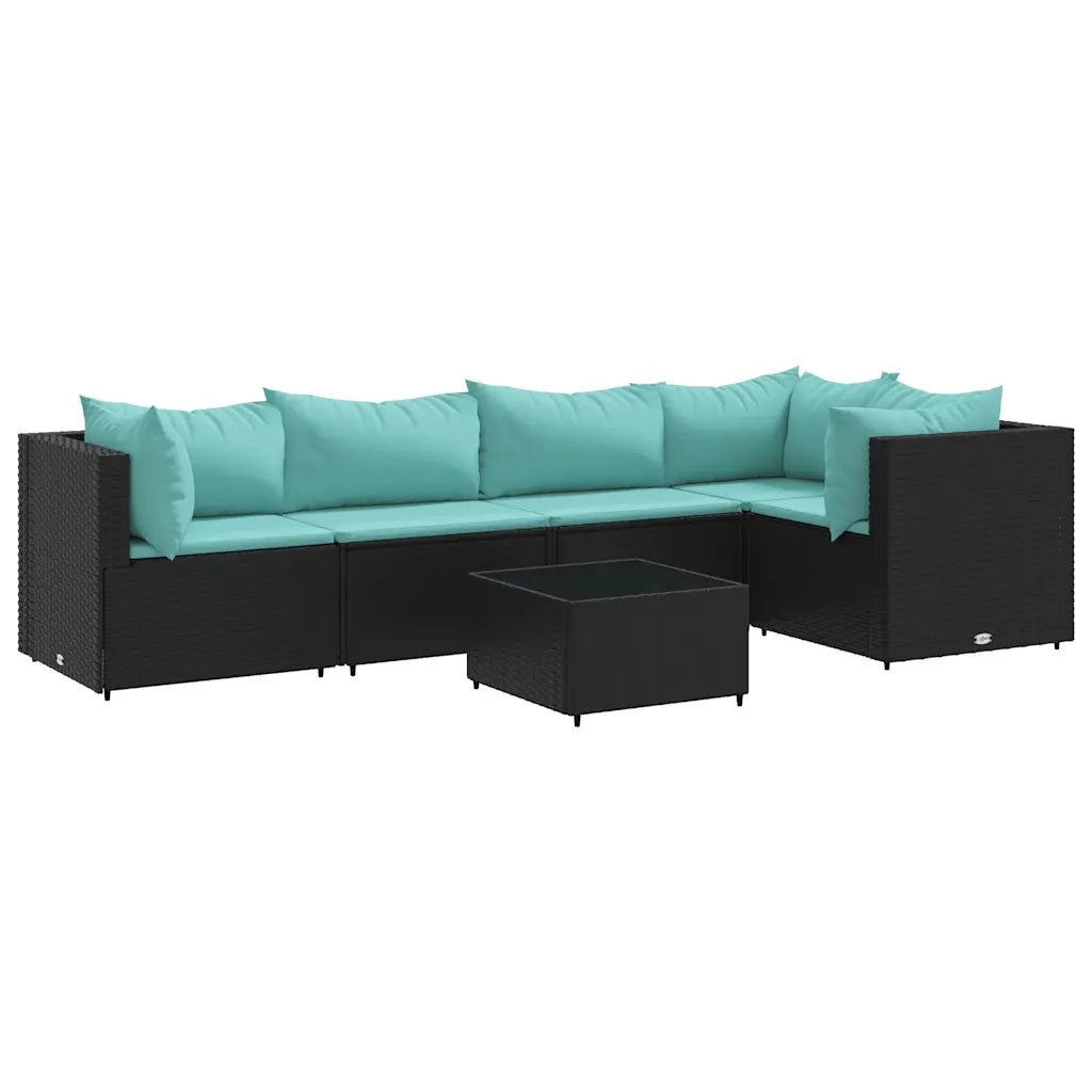 Set Mobili da Giardino 6 pz con Cuscini in Polyrattan Nero