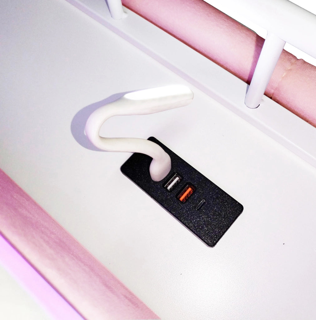 Letto imbottito per bambini 90 x 200 cm rosa con LED, USB e vano contenitore