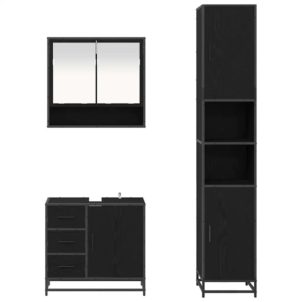 Set di mobili per il bagno 3 pcs Rovere Nero Legno multistrato 3402541