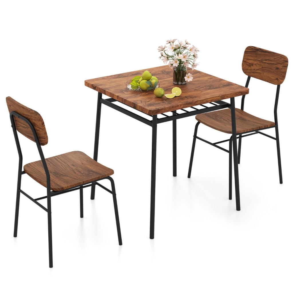 Set da pranzo 3 pezzi per angolo colazione-Tavolo e sedie da cucina quadrato con scaffale di stoccaggio Caff¨¨