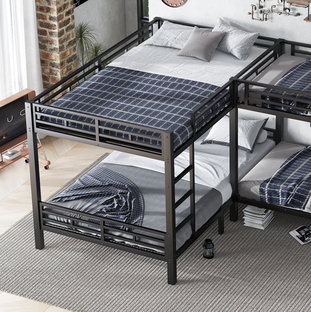 Letto a castello ULEVR 90x200 e 140x200 cm in ferro nero con rete a doghe e scala a 3 gradini