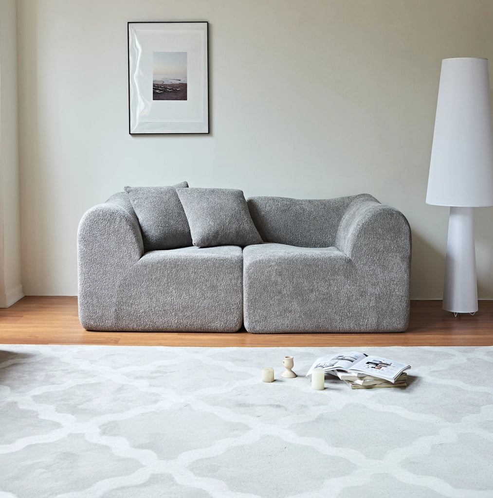 Divano 2 posti 194 x 87 x 67 cm grigio, design compatto, velluto con 2 cuscini