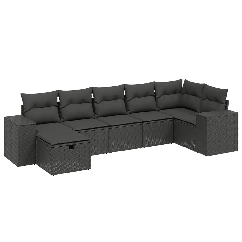 vidaXL Set Divani da Giardino con Cuscini 7pz Nero Polyrattan