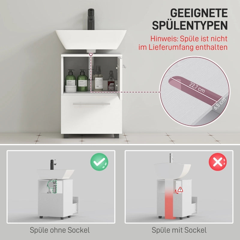 Mobiletto da bagno, mobiletto con cassetto, compatto, in truciolato, bianco