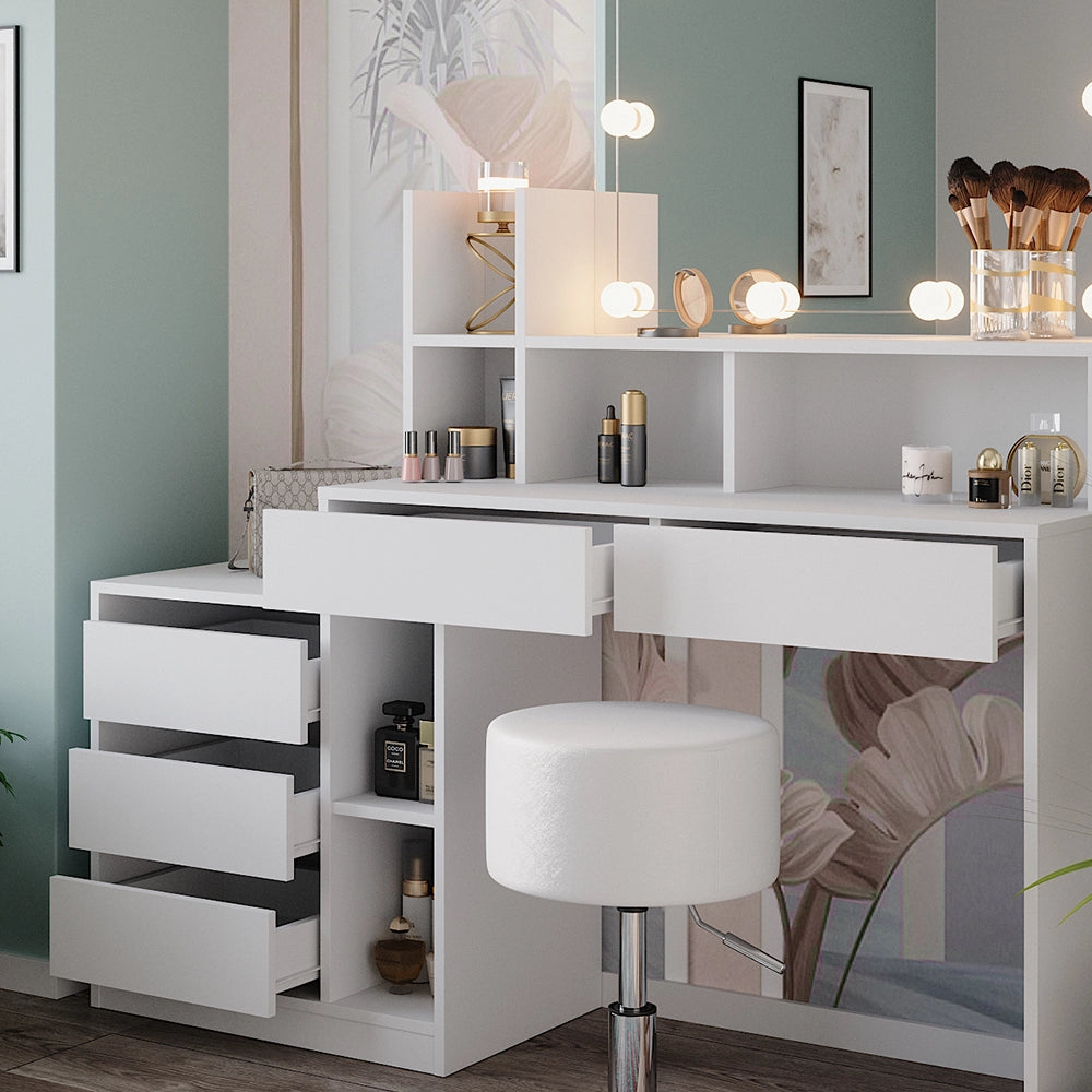 Vicco Tavolo da toeletta Bianco 139.8 cm con illuminazione a LED e sgabello