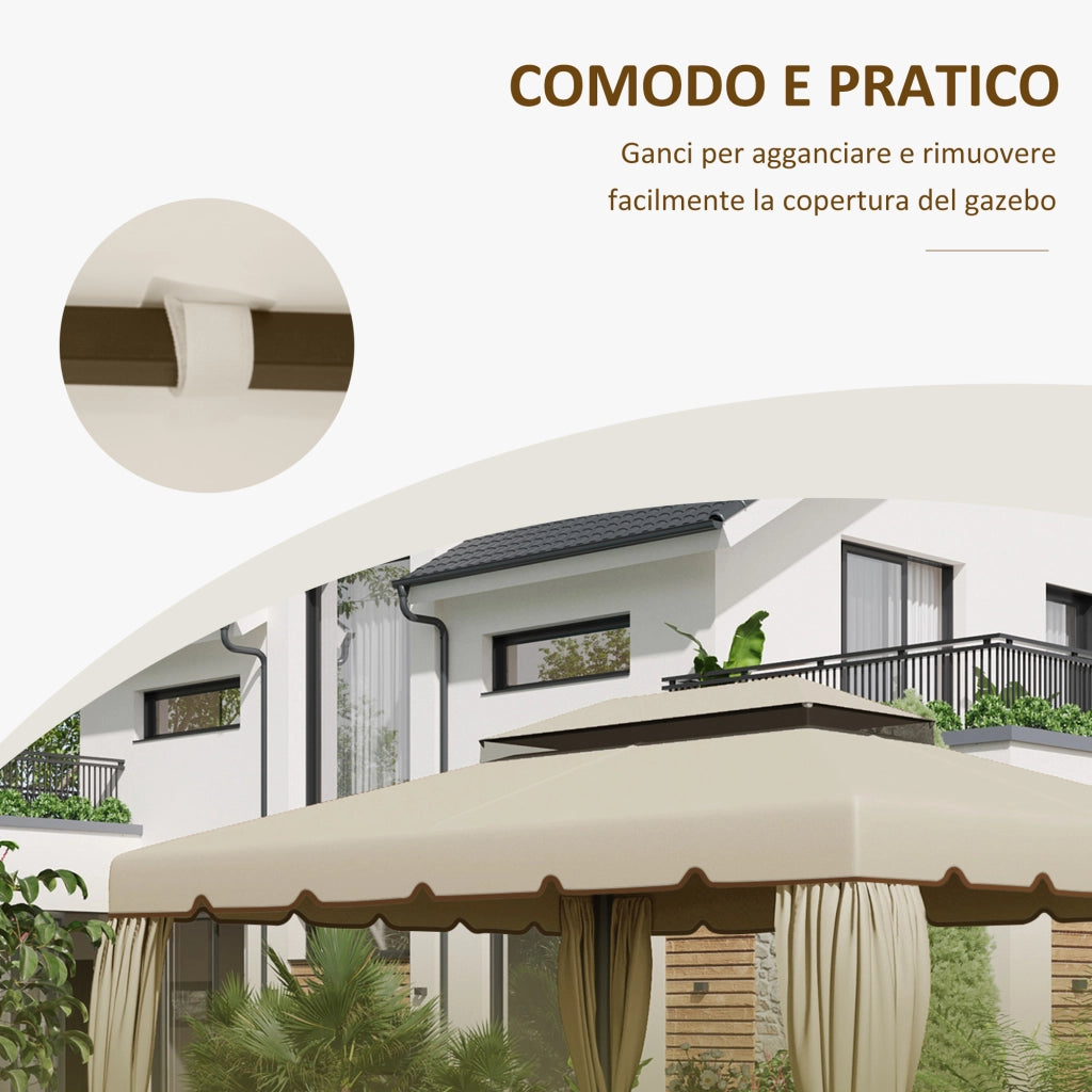 Tetto per Gazebo da Giardino 3x4m ¨C zephmum ¨C Poliestere Beige